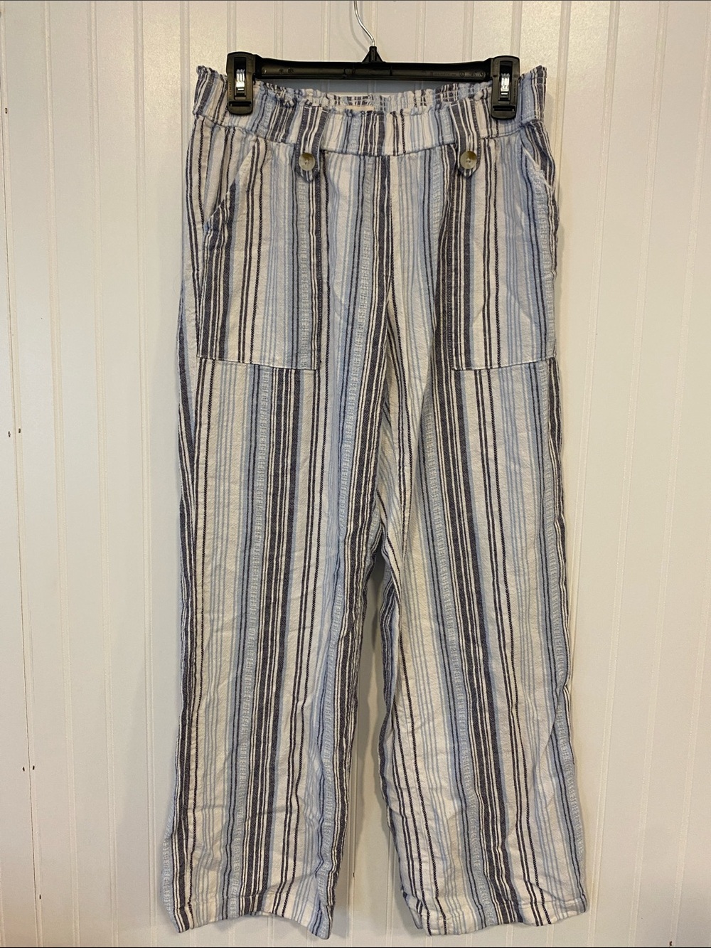 SO Junior Size L Blue Striped Linen Pants